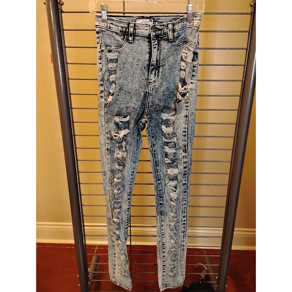 California GJG Denim Acid Wash Distressed Skinny Jeans Blue Size 9 High Rise